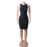 Round Neck Sleeveless Metal Ornamental Midi Bandage Dress PZC1555 Aosig