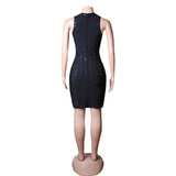 Round Neck Sleeveless Metal Ornamental Midi Bandage Dress PZC1555 Aosig