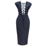 Round Neck Sleeveless Midi Cut Out Bandage Dress HB79160 Aosig