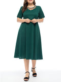 Round neck gauze stitching solid color dress Aosig