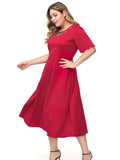 Round neck gauze stitching solid color dress Aosig