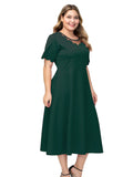 Round neck gauze stitching solid color dress Aosig