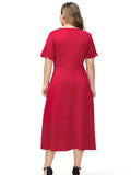 Round neck gauze stitching solid color dress Aosig