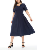 Round neck gauze stitching solid color dress Aosig