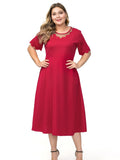 Round neck gauze stitching solid color dress Aosig