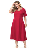 Round neck gauze stitching solid color dress Aosig