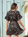 Round neck lady floral lotus leaf jumpsuit dress Aosig