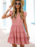 Ruffle Short Sleeve Cake Dress Aosig