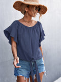 Ruffled Tie Crew Neck Two-Piece Top Aosig