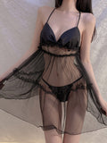 Seductive Backless Pleated Suspender Nightdress Aosig