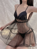 Seductive Backless Pleated Suspender Nightdress Aosig