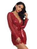See-through Cardigan Long-sleeved Nightgown Aosig
