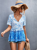 Selling Boho V-Neck Tie Positioning Floral Tops Aosig