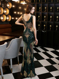 Sequined fishtail long evening dress Aosig