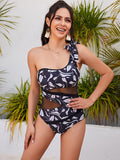 Sexy Printed One-shoulder Bow One-piece Swimsuit Aosig