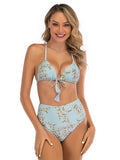 Sexy Printed Strappy Bikini Swimsuit Aosig