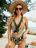 Sexy Printing Cross V-neck One-piece Swimsuit Aosig