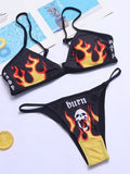 Sexy Punk-Feuer-Totenkopf-Bikini-Badeanzug 