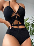 Sexy Solid Color Cut Out One-piece Swimwear Aosig