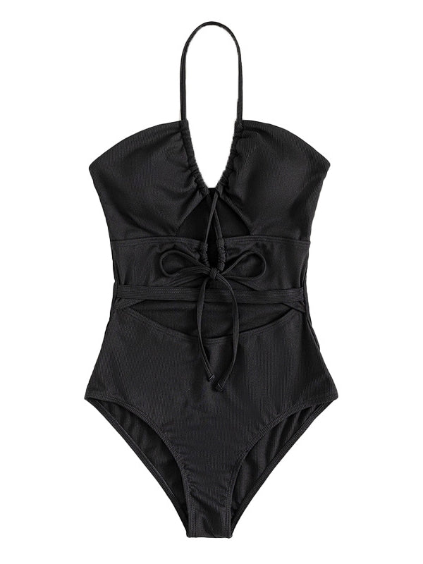 Sexy Solid Color Cut Out One-piece Swimwear Aosig