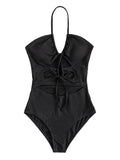 Sexy Solid Color Cut Out One-piece Swimwear Aosig