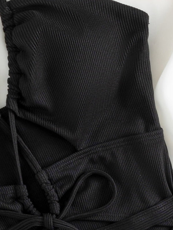 Sexy Solid Color Cut Out One-piece Swimwear Aosig