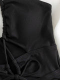 Sexy Solid Color Cut Out One-piece Swimwear Aosig