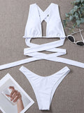 Sexy Solid Color Cut-out Lace-up Bikini Swimsuit Aosig