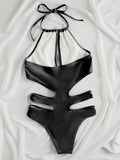 Sexy Solid Color Cut-out One-piece Swimsuit Aosig