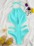 Sexy Solid Color Cut-out One-piece Swimsuit Aosig