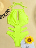Sexy Solid Color Cut-out One-piece Swimsuit Aosig