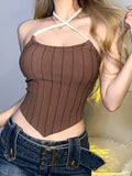 Sexy Solid Color Halter Slim Slim Tank Top Aosig
