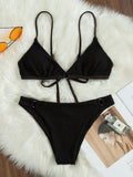 Sexy Solid Color Hoop Bikini Swimsuit Aosig