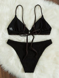 Sexy Solid Color Hoop Bikini Swimsuit Aosig