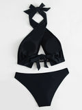 Sexy Solid Color Necktie Bikini Swimsuit Aosig
