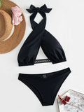 Sexy Solid Color Necktie Bikini Swimsuit Aosig