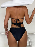Sexy Solid Color Necktie Bikini Swimsuit Aosig
