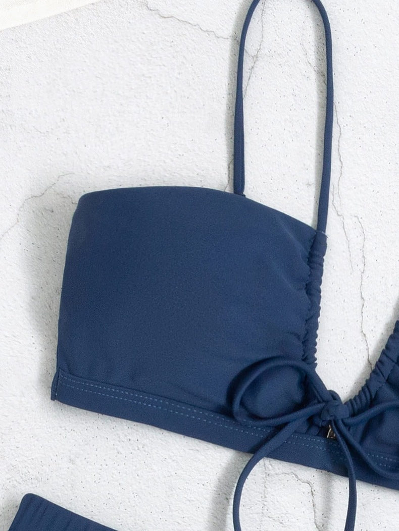 Sexy Solid Color Necktie Swimsuit Aosig