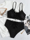 Sexy Solid Color Pleated Bikini Swimsuit Aosig