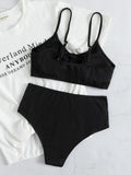 Sexy Solid Color Pleated Bikini Swimsuit Aosig
