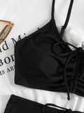 Sexy Solid Color Pleated Bikini Swimsuit Aosig