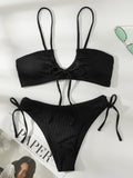 Sexy Solid Color Strappy Bikini Swimsuit Aosig