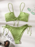 Sexy Solid Color Strappy Bikini Swimsuit Aosig