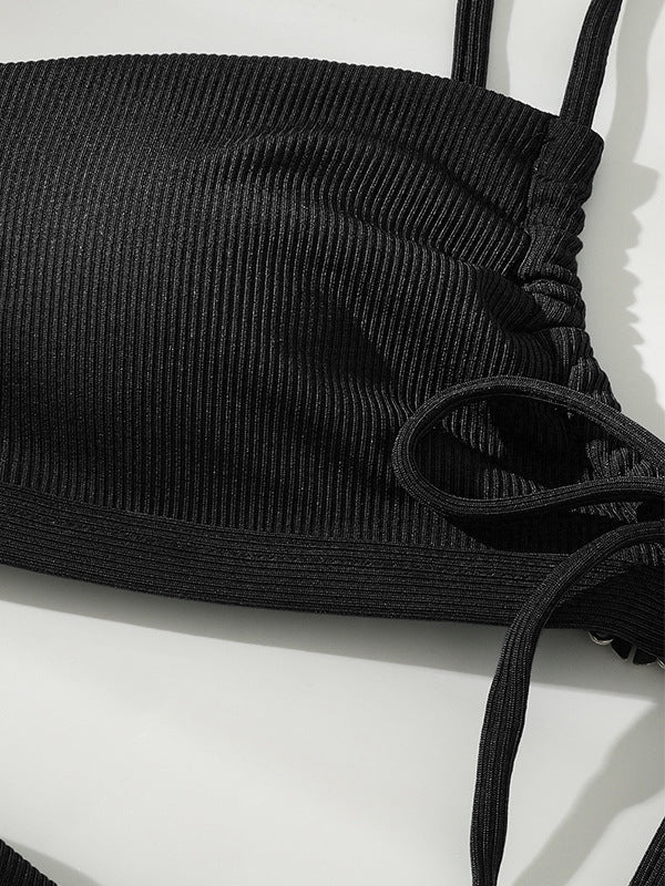 Sexy Solid Color Strappy Bikini Swimsuit Aosig