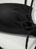 Sexy Solid Color Strappy Bikini Swimsuit Aosig