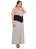 Simple Colorblock Loose Short Sleeve Dress Aosig