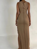 Simple  Slit Sleeveless Dress Aosig