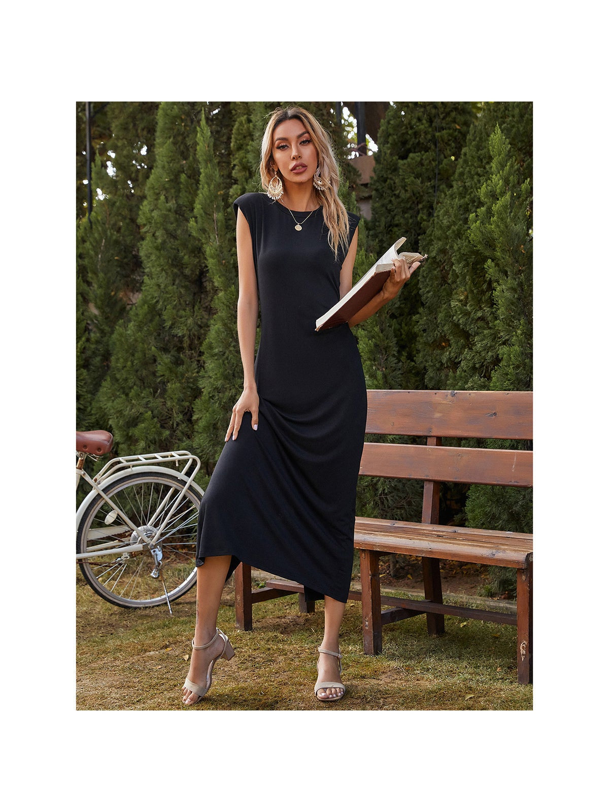 Simple solid color waist slim long skirt Aosig