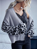 Single-breasted Leopard Print Sweater Jacket Aosig