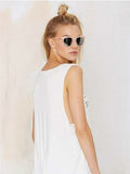 Slim Fit Letter Print Crew Neck White Slip Top Aosig